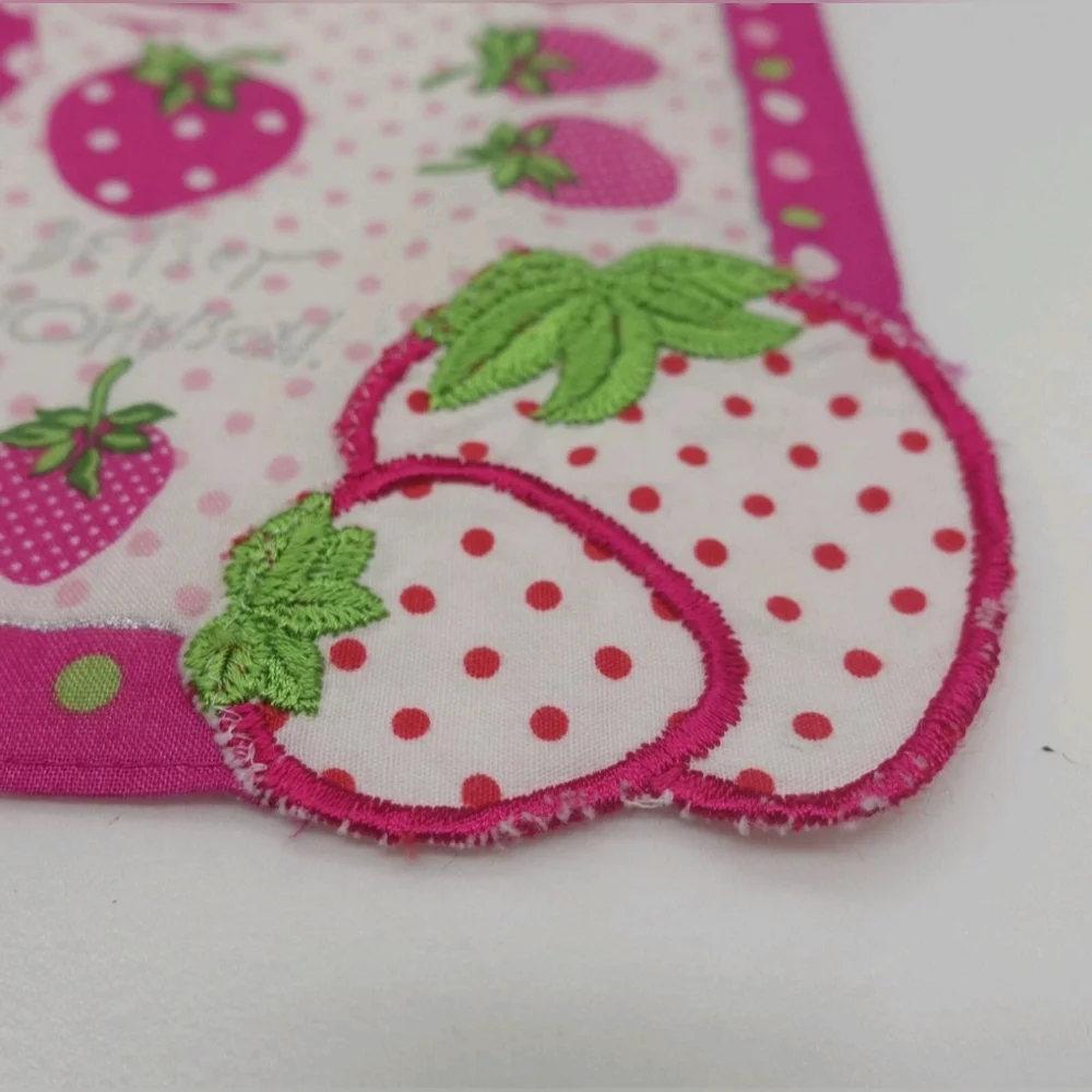 *RARE* Vintage Betsey Johnson Designer Scarf 💎 Ivory Pink Strawberry Embroidery - Picture 6 of 8